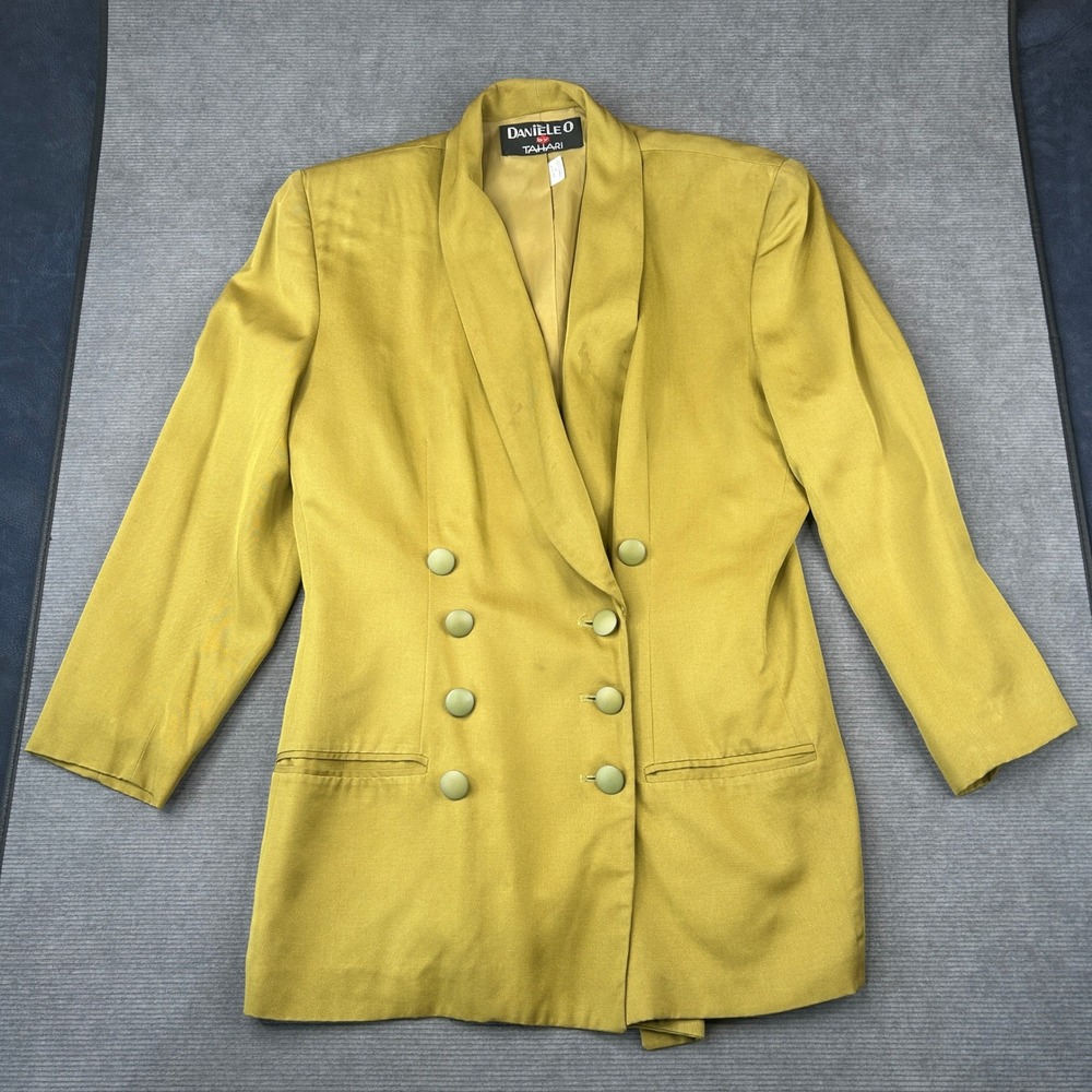 Daniele O Tahari Vintage Yellow Double Breasted Rayon Blazer Womens Sz 14